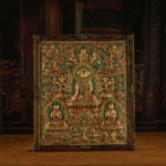 RADIANCE OF COMPASSION – 19TH CENTURY GILT COPPER JOWO BUDDHA WALL THANGKA