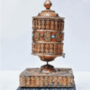 8" Large Nepal Tibetan Buddhist Prayer Wheel Wood Stand Brass Dorje Home Décor