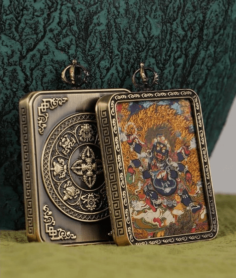 Brass Tibetan Amulet  Thangka Pendant Buddhist
