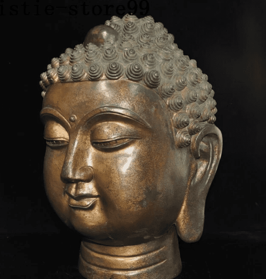 Old Tibet Buddhism Temple Bronze Gilt Shakyamuni Amitabha Buddha Head Statue
