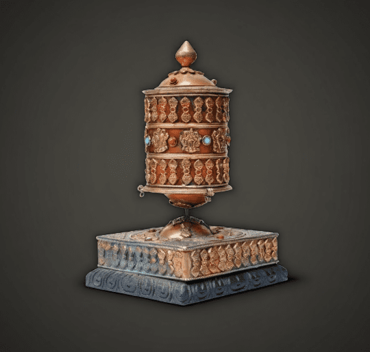 8" Large Nepal Tibetan Buddhist Prayer Wheel Wood Stand Brass Dorje Home Décor