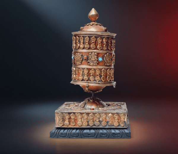 8" Large Nepal Tibetan Buddhist Prayer Wheel Wood Stand Brass Dorje Home Décor