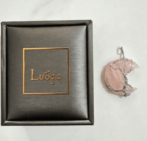 LUOGA Rose Quartz Crescent Pendant | Delicate Wire Wrapped Jewelry