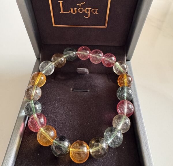 LUOGA Authentic 10mm Natural Tourmaline Crystal Healing Bracelet - Premium Multicolor Gemstone