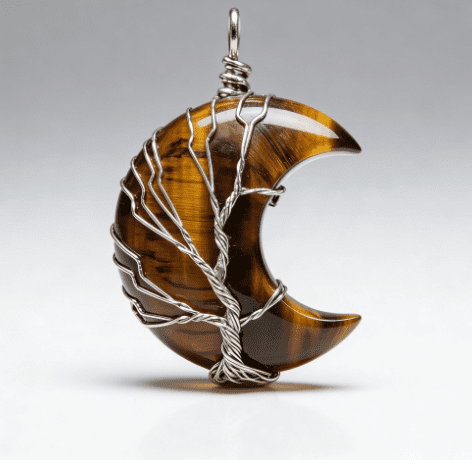LUOGA Natural Tiger's Eye Crescent Pendant | Crystal Pendant Necklace