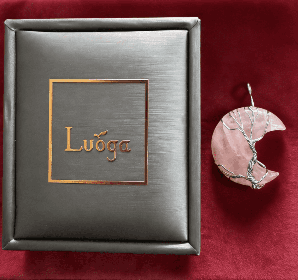 LUOGA Rose Quartz Crescent Pendant | Delicate Wire Wrapped Jewelry