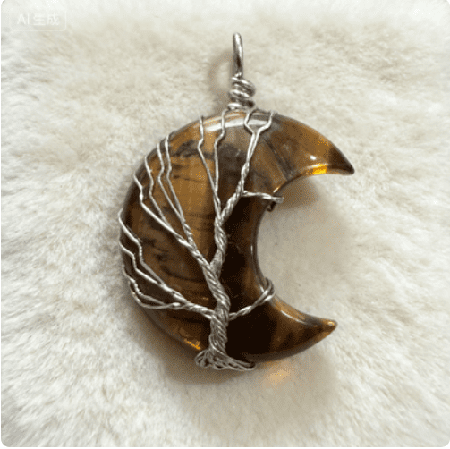 LUOGA Natural Tiger's Eye Crescent Pendant | Crystal Pendant Necklace