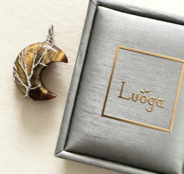 LUOGA Natural Tiger's Eye Crescent Pendant | Crystal Pendant Necklace