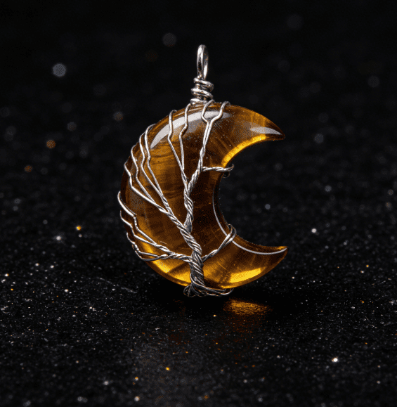 LUOGA Natural Tiger's Eye Crescent Pendant | Crystal Pendant Necklace