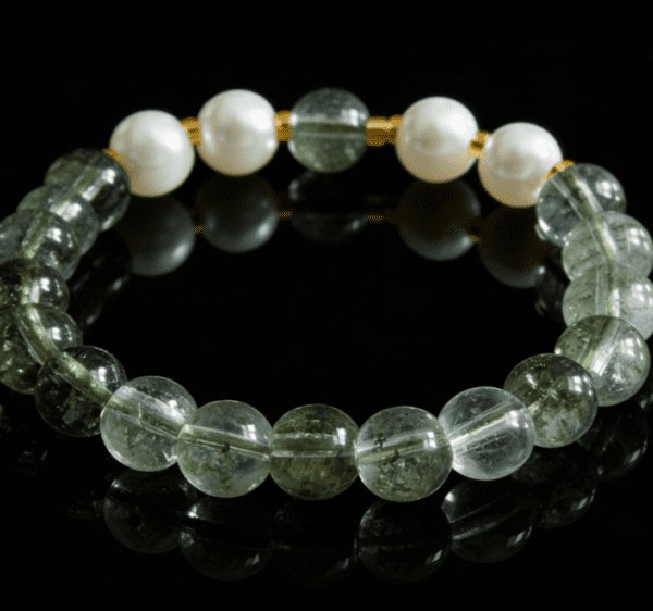 LUOGA Natural Green Phantom Quartz & Freshwater Pearl Bracelet (8mm) - Elegant Healing Crystal Bangle for Women