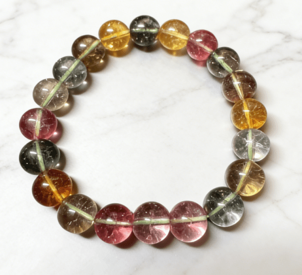 LUOGA Authentic 10mm Natural Tourmaline Crystal Healing Bracelet - Premium Multicolor Gemstone