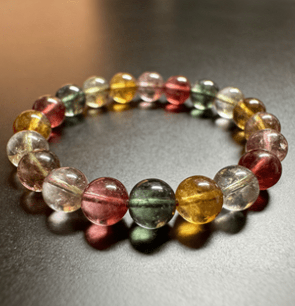 LUOGA Authentic 10mm Natural Tourmaline Crystal Healing Bracelet - Premium Multicolor Gemstone