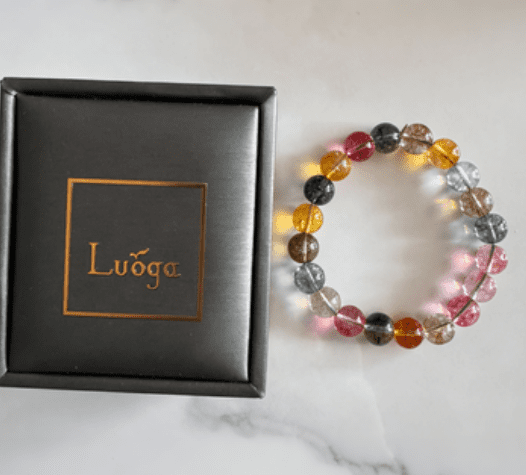 LUOGA Authentic 10mm Natural Tourmaline Crystal Healing Bracelet - Premium Multicolor Gemstone