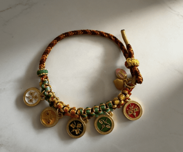LUOGA Miniature Thangka Bracelet - Five Tibetan Wealth Gods (Dzambhala) Amulet Hand Chain for Abundance & Prosperity