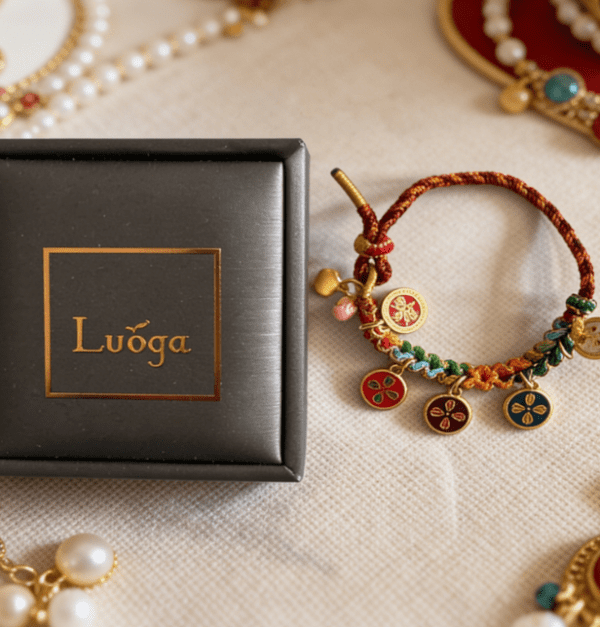 LUOGA Miniature Thangka Bracelet - Five Tibetan Wealth Gods (Dzambhala) Amulet Hand Chain for Abundance & Prosperity
