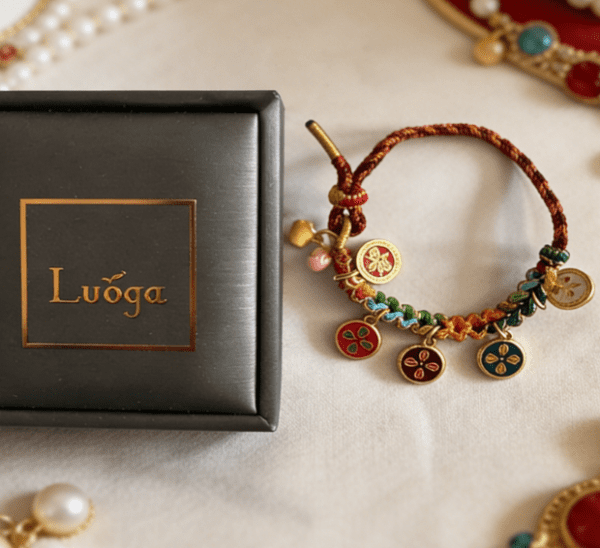 LUOGA Miniature Thangka Bracelet - Five Tibetan Wealth Gods (Dzambhala) Amulet Hand Chain for Abundance & Prosperity