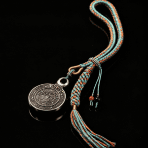 Handmade Tibetan 925 Silver & Brass Nine-Gong Bagua Amulet Necklace, Traditional Tibetan Astrology Protection Pendant, KSANA Authentic Tibetan Jewelry