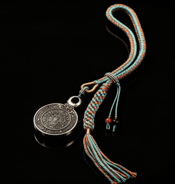 Handmade Tibetan 925 Silver & Brass Nine-Gong Bagua Amulet Necklace, Traditional Tibetan Astrology Protection Pendant, KSANA Authentic Tibetan Jewelry