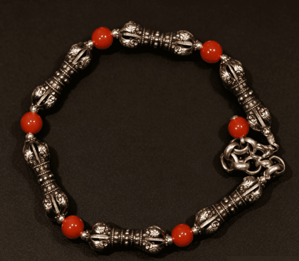 KSANA Tibetan 925 Silver Vajra Dorje Bracelet Nanhong Agate Handmade Buddhist