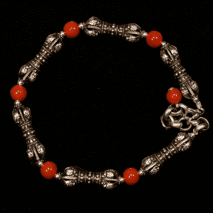 KSANA Tibetan 925 Silver Vajra Dorje Bracelet Nanhong Agate Handmade Buddhist