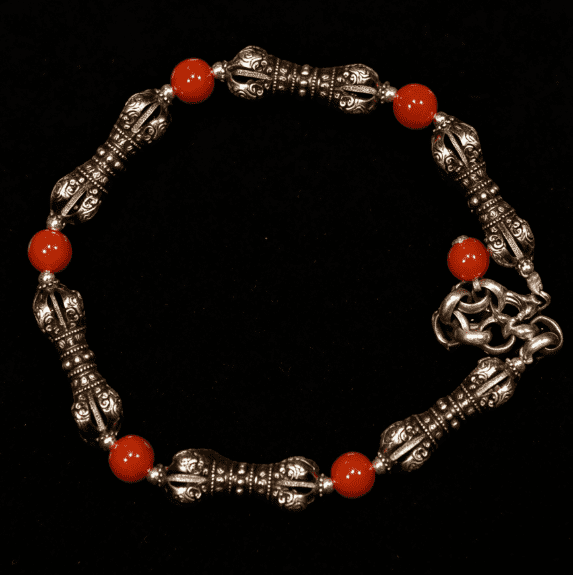 KSANA Tibetan 925 Silver Vajra Dorje Bracelet Nanhong Agate Handmade Buddhist