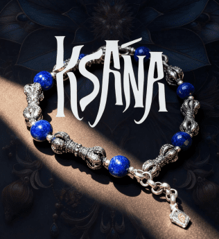 KSANA Tibetan 925 Silver Vajra Dorje Bracelet Lapis Lazuli Handmade Buddhist
