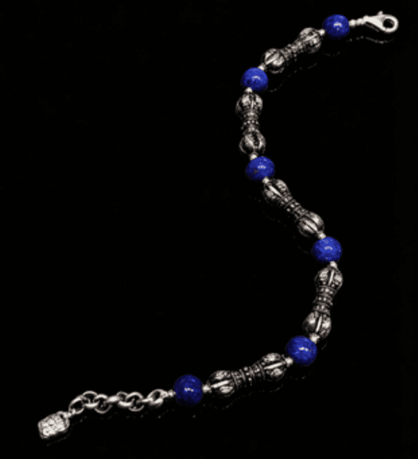 KSANA Tibetan 925 Silver Vajra Dorje Bracelet Lapis Lazuli Handmade Buddhist
