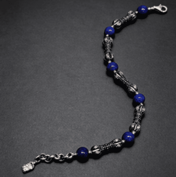 KSANA Tibetan 925 Silver Vajra Dorje Bracelet Lapis Lazuli Handmade Buddhist