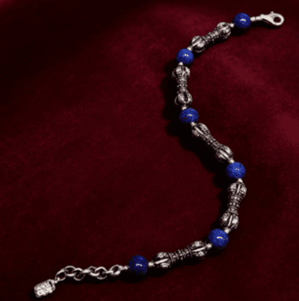 KSANA Tibetan 925 Silver Vajra Dorje Bracelet Lapis Lazuli Handmade Buddhist