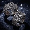 KSANA Tibetan 925 Silver Vajra Pestle Bell Open Cuff Couple Rings Handmade Buddhist