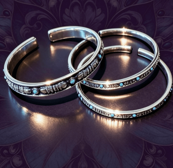 KSANA Tibetan 925 Silver Large Vajra Dorje Bangle Turquoise Handmade Buddhist