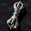 KSANA Tibetan Large 925 Silver Vajra Dorje Pendant Turquoise Handmade Buddhist
