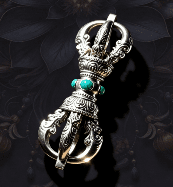 KSANA Tibetan Large 925 Silver Vajra Dorje Pendant Turquoise Handmade Buddhist