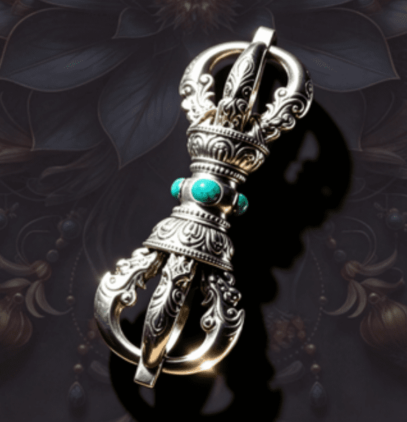KSANA Tibetan Large 925 Silver Vajra Dorje Pendant Turquoise Handmade Buddhist