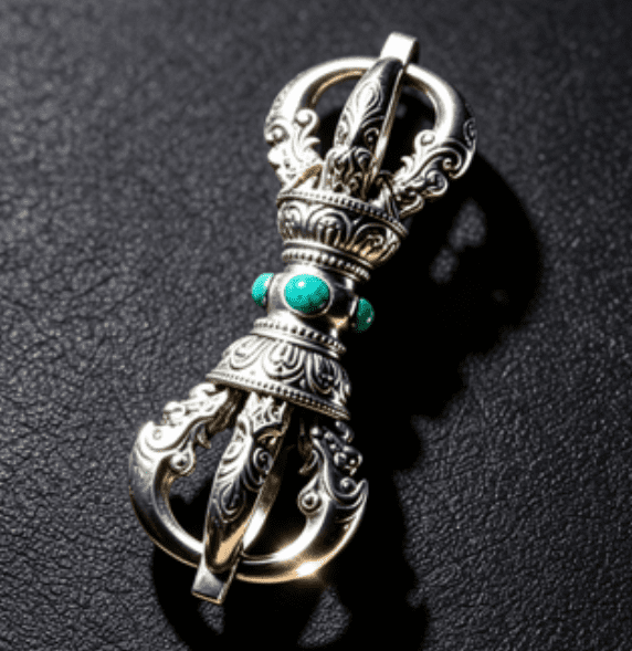 KSANA Tibetan Large 925 Silver Vajra Dorje Pendant Turquoise Handmade Buddhist